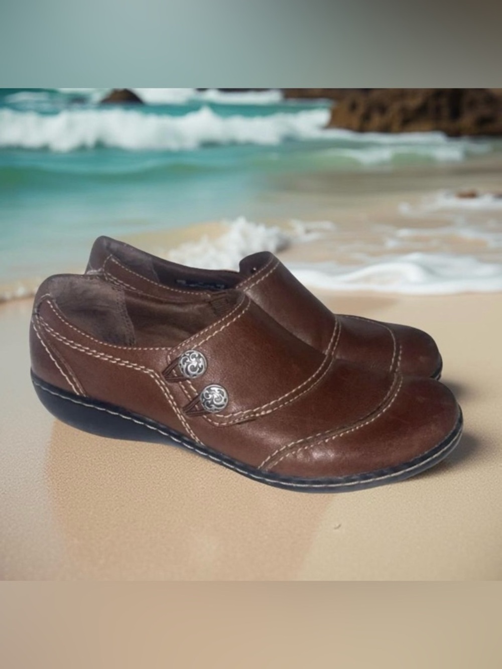 Clarks Women’s Size 8 M Leather Shoes Ashland Alpine Redwood Brown Comfort